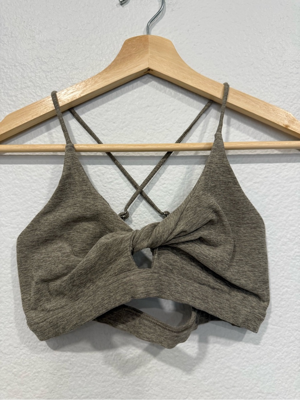 Bombshell Twist Front Gray Sports Bra
